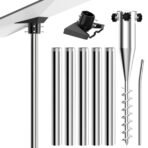 Starlink Gen 3 Pole Mount, 304 Stainless Steel Ground Mounting Kit with 5 Poles, No Dig Ground Anchor & Aluminum Pipe Adapter, Heavy-Duty Yard Lawn Ground Mount